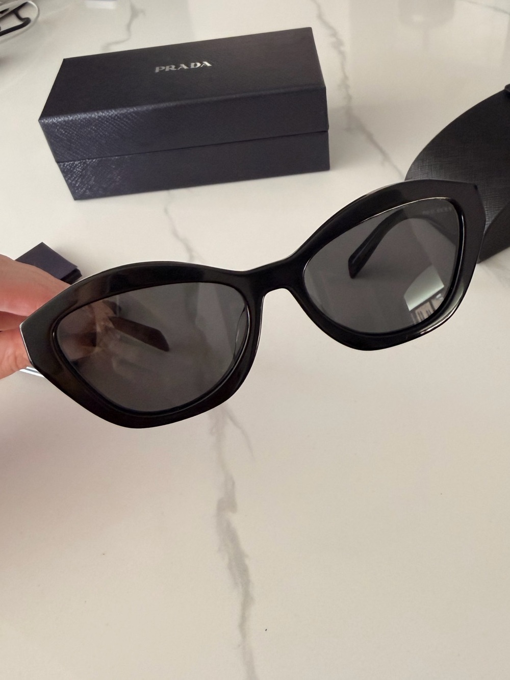 Prada Cat-Eye Butterfly Sunglasses with Logo Glossy Black - Picture 10 of 11